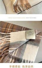 High Quality 100% Pure Wool Plaid Scarf Women Couples Winter Autumn Soft Warm