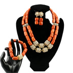 Latest Coral Jewelry Sets Nigerian Dubai Orange Necklace Sets of Beads African