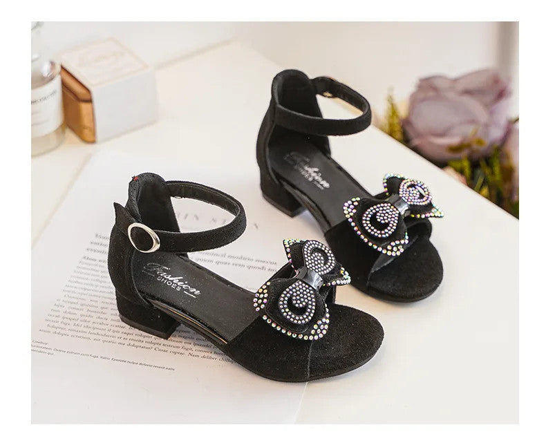 Girls' Sandals Summer New High Heel Soft-soled Princess Shoes Fashion Bow Roman