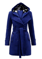 Fashionable Women's Woolen Warm Fleece Double Breast Jacket With Belts
