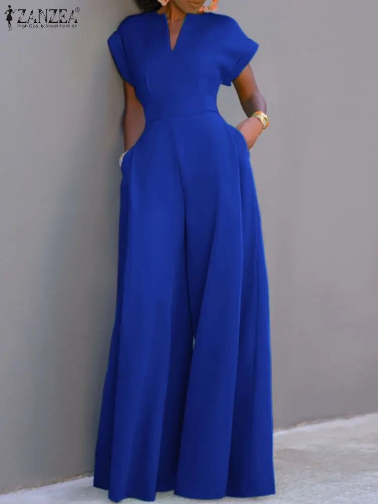 ZANZEA Summer Overalls Women 2024 Elegant Jumpsuits Holiday Casual Short Sleeve