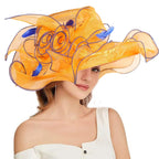 Women's Fascinators Organza Sun Hats Wide Brim Wedding Bride Tea Party Church