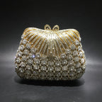 Women Gold Color Flower Rhinestones Clutch Bags Crystal Evening Purse Stones
