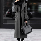 Women's Woollen Double-breasted Mid-calf Long Sleeves Jacket