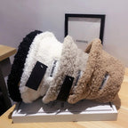 Women Girls Faux Fur Bucket Hat Plush Warm Fisherman Hat Outdoor Windproof