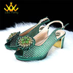 2025 Special New Arrivals Italian Women Shoes and Bag to Match in Green Color