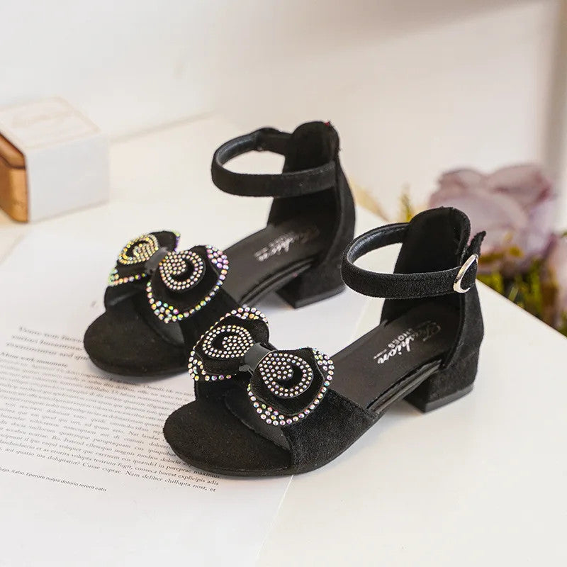 Girls' Sandals Summer New High Heel Soft-soled Princess Shoes Fashion Bow Roman