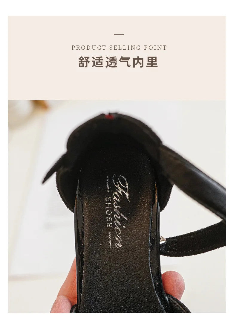 Girls' Sandals Summer New High Heel Soft-soled Princess Shoes Fashion Bow Roman