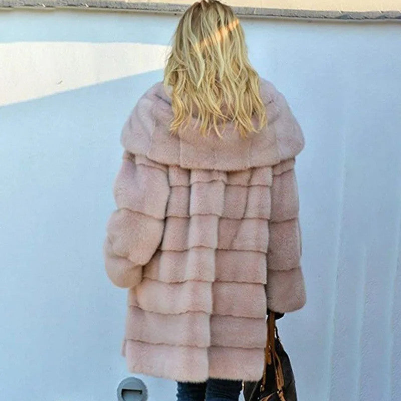 Women's Faux Fur Over Size Windbreaker Hooded Jackets