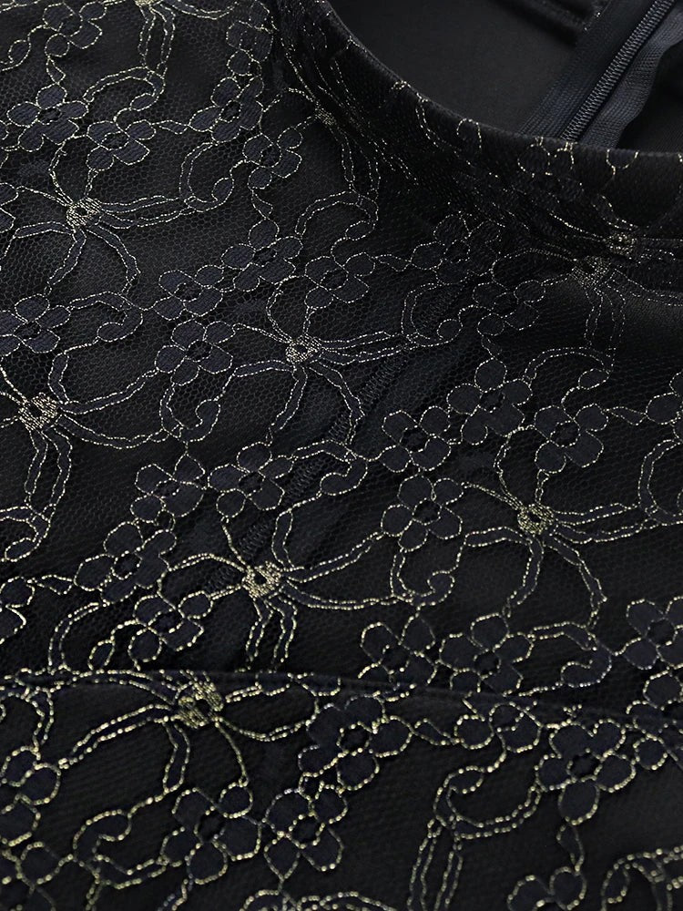 Black Long Prom Dresses High Neck Lace Patchwork Bodycon Women Evening Cocktail