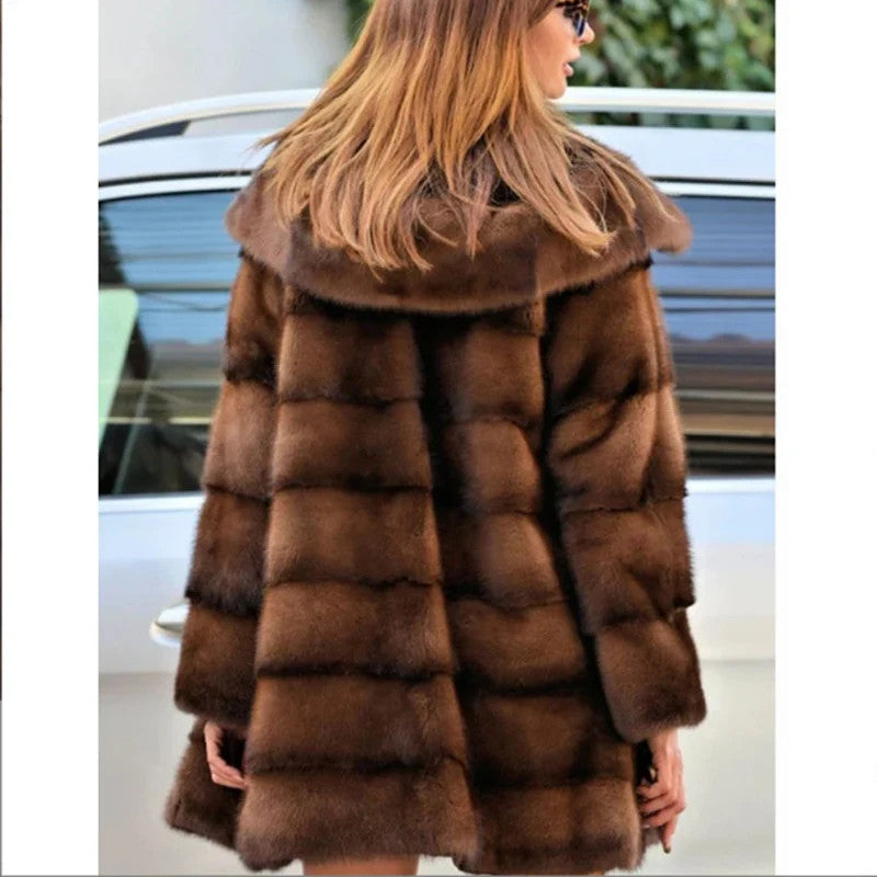 Women's mink fur coat medium long hooded Jacket