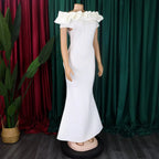 Elegant Women Long Evening Dresses Ruched Off Shoulder Slim Bodycon Mermiad