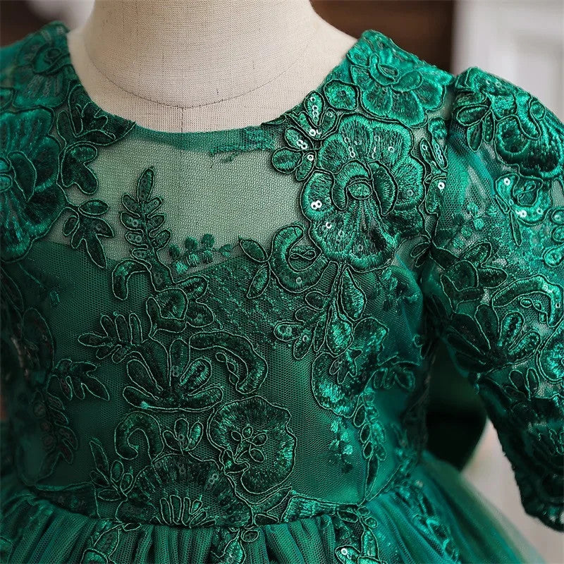 Girls And Toddler Long Sleeve Lace Birthday Tutu Princess Dress