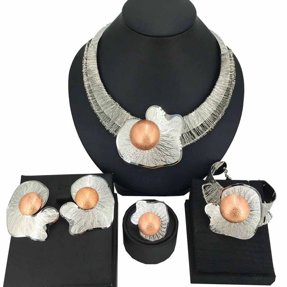 Fashion Dubai Gold-Plated Jewelry Set Simple Style African Necklace All Copper