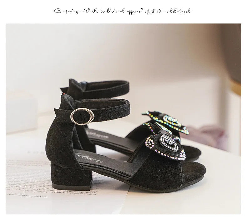 Girls' Sandals Summer New High Heel Soft-soled Princess Shoes Fashion Bow Roman