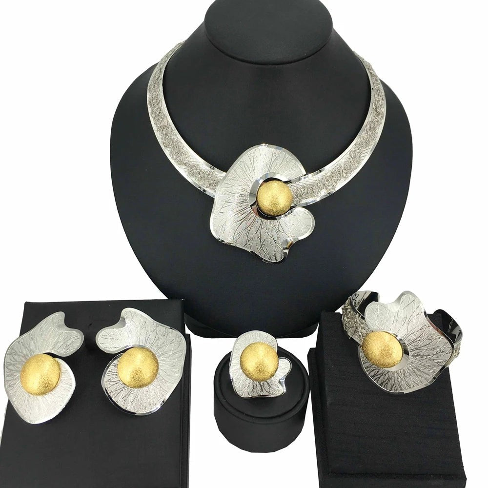 Fashion Dubai Gold-Plated Jewelry Set Simple Style African Necklace All Copper