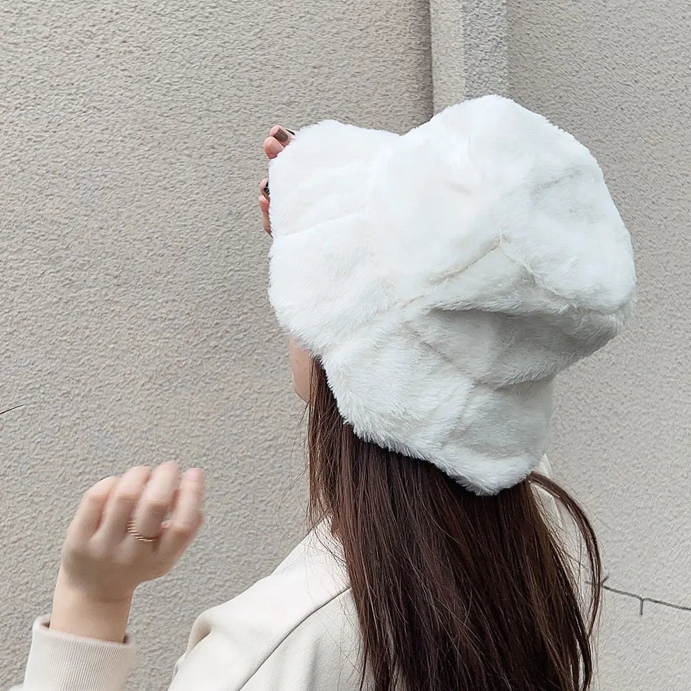 Women Girls Faux Fur Bucket Hat Plush Warm Fisherman Hat Outdoor Windproof