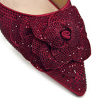 Women's Pointed-Toe Large Flower Decoration Rhinestone Low Heel Italian Shoes