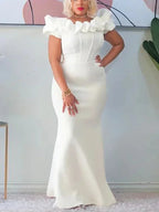 Elegant Women Long Evening Dresses Ruched Off Shoulder Slim Bodycon Mermiad