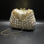 Women Gold Color Flower Rhinestones Clutch Bags Crystal Evening Purse Stones