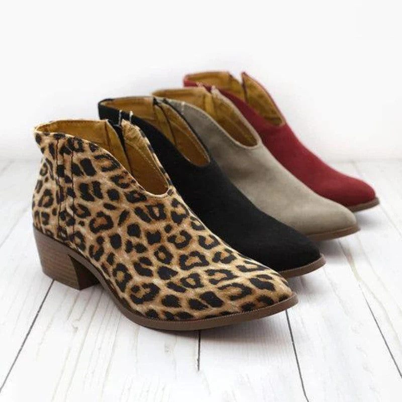 High Heel Boot Women Sexy Pointy Thick Heel Boots Party Leopard Print Shoe