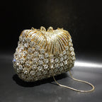Women Gold Color Flower Rhinestones Clutch Bags Crystal Evening Purse Stones