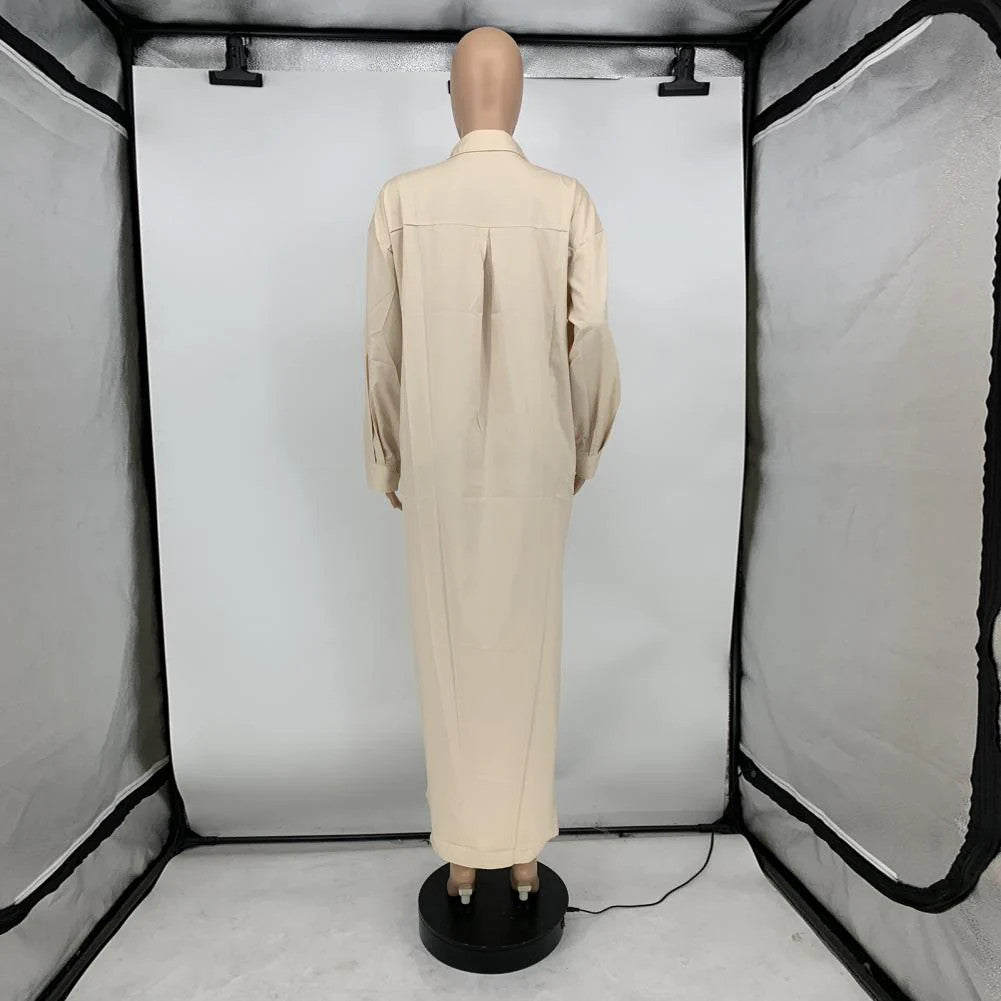 Women Shirt Windproof Shirt Dress Versatile Hem Stylish Autumn Winter Solid