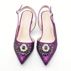 Elegant Italian Women's Rhinstone Pumps Heels Shoes and Bag Set To Match for