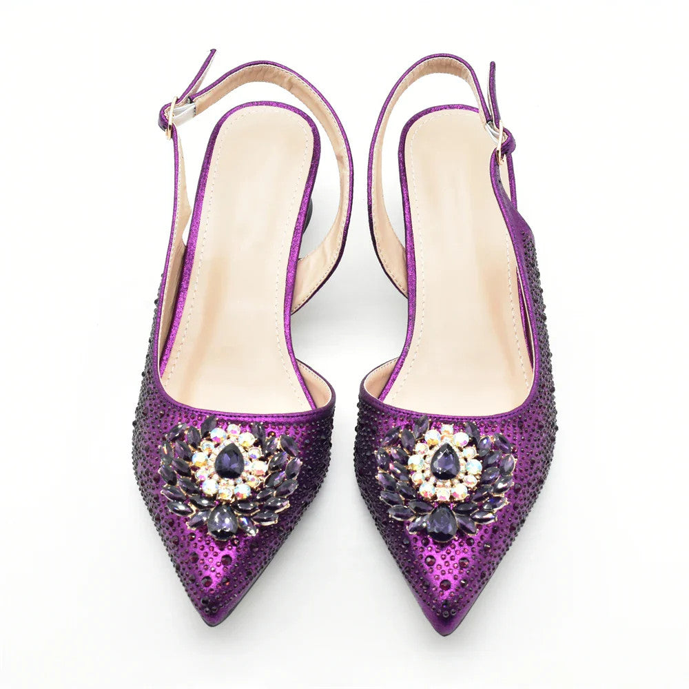 Elegant Italian Women's Rhinstone Pumps Heels Shoes and Bag Set To Match for