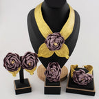 2025 New High Quality African Big Purple Flower Pendant Women Jewelry Set Dubai