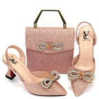 Women's Rhinestone Bow Side Italian Party Shoes And Bags Set