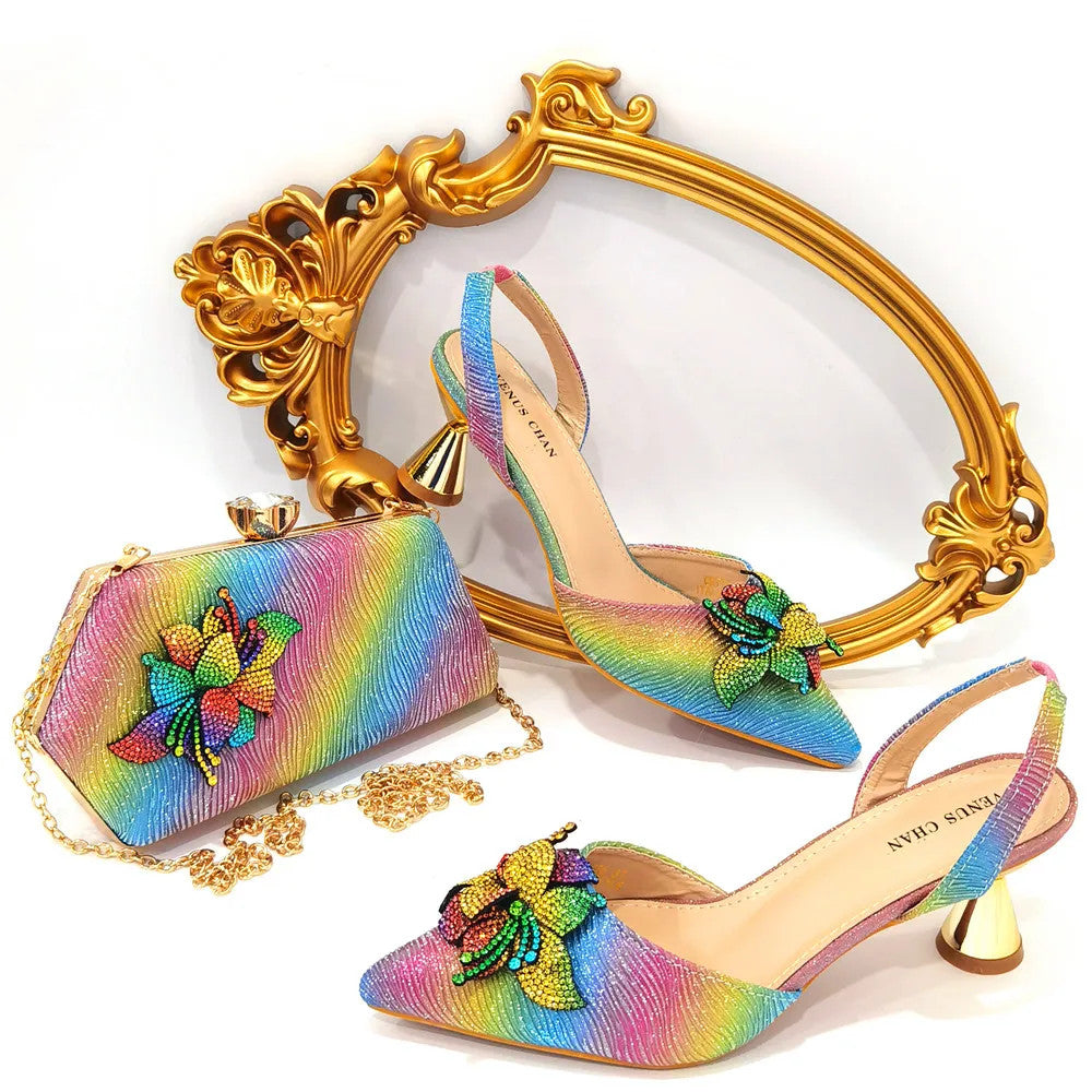 FASHION SHOE Sandals Women 2022 High Heels sexy Green Color Rhinestone Flowers