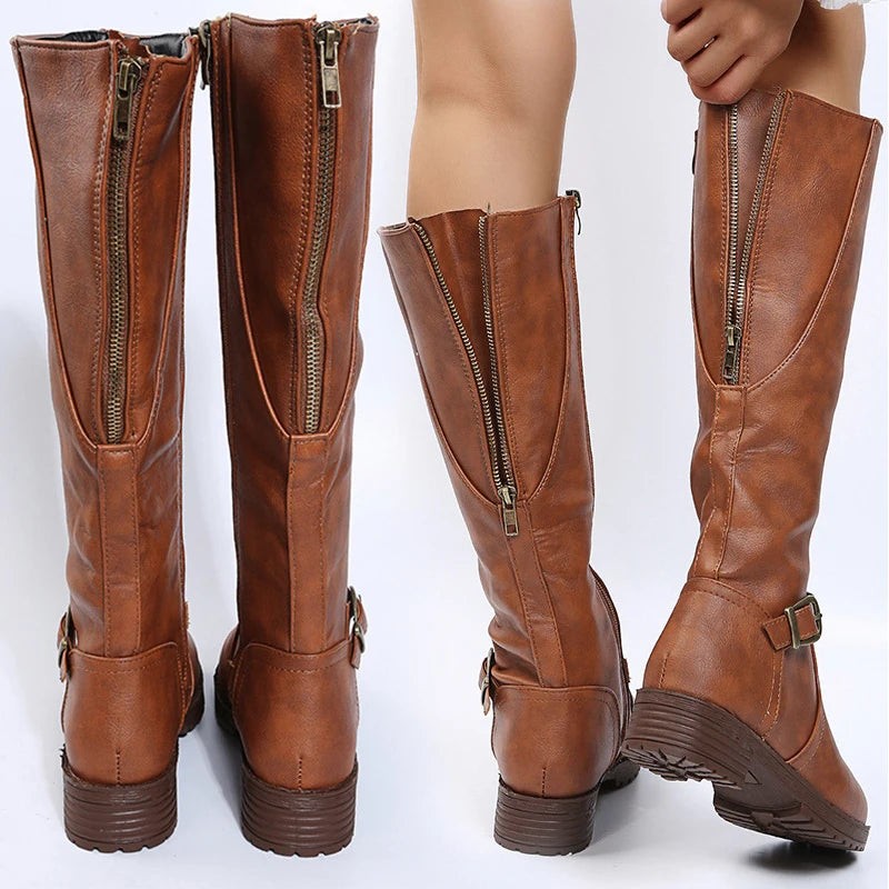 Women Knee High Platform Long Boots Pu Leather