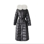 Women's Fashion Long Down Jackets Female Faux Fur Collar Hooded Thick White Duck