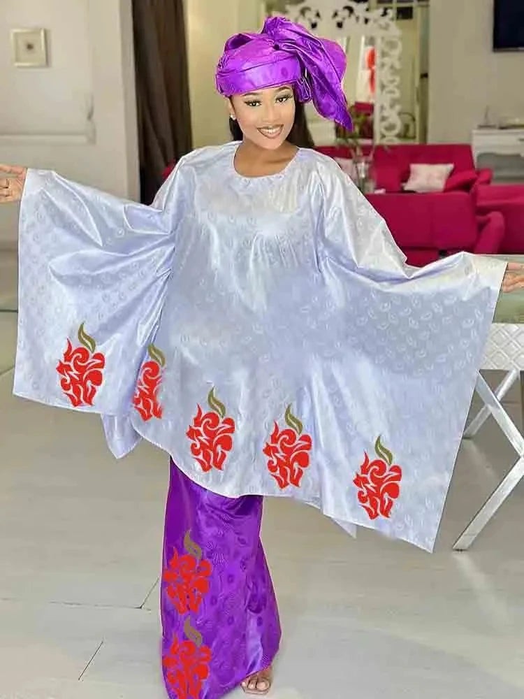 Shiny Bazin Riche Long Dresses For Ankara Women Daily Clothing Free Size 2024