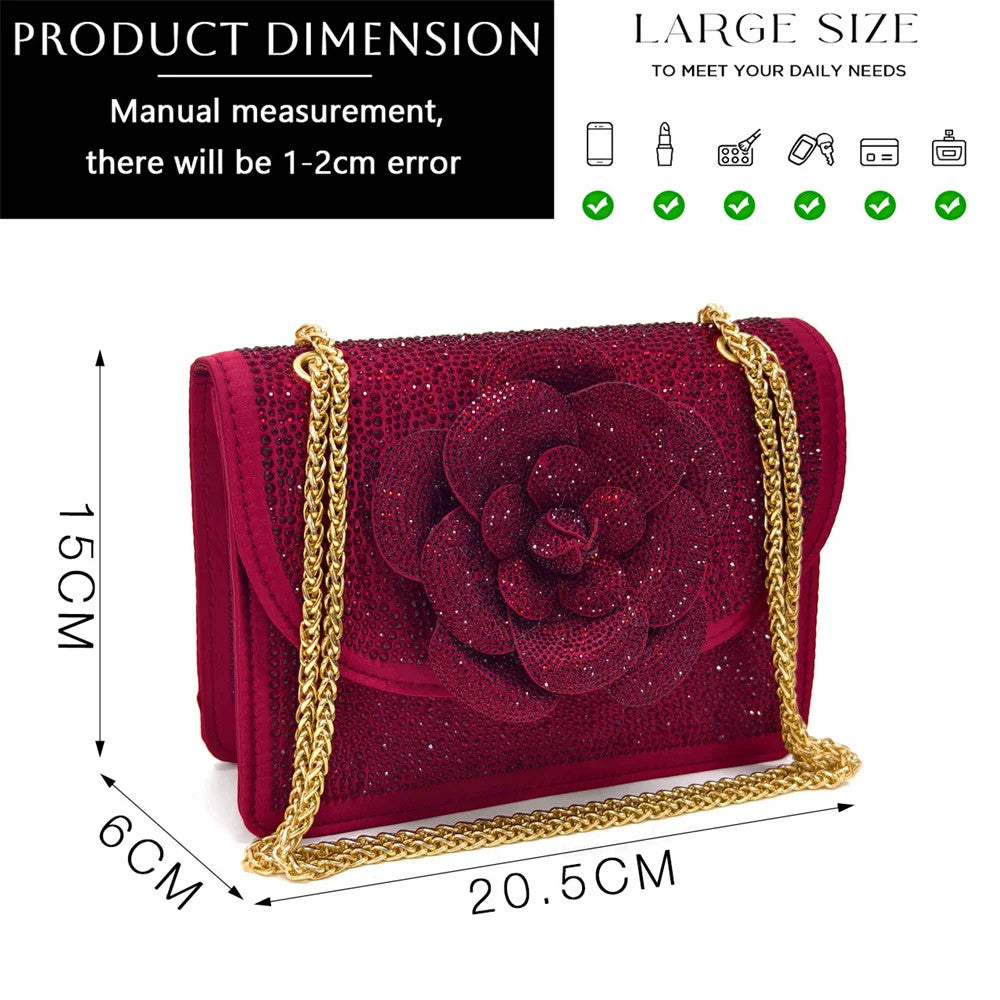 Women's Pointed-Toe Large Flower Decoration Rhinestone Low Heel Italian Shoes