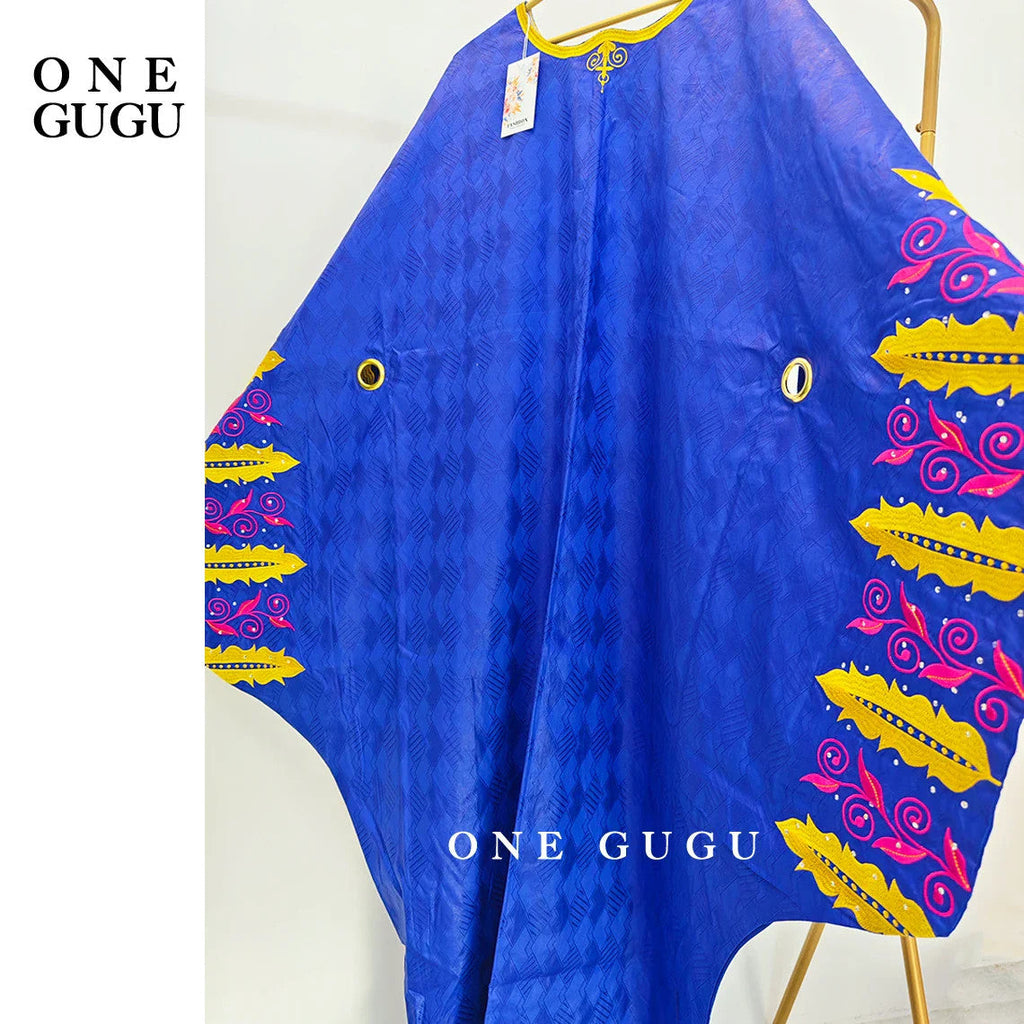 African Original Bazin Riche Boubou With Embroidery And Stones Mix Size