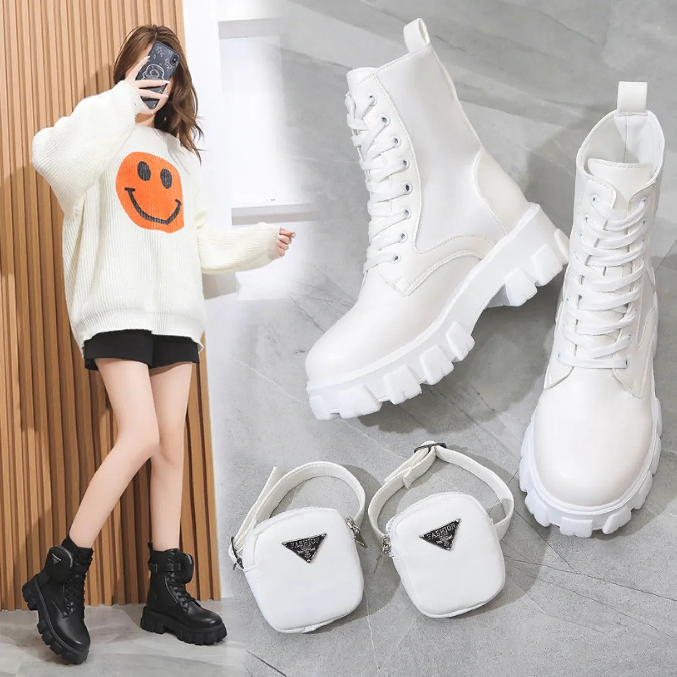 Women Motorcycle Leather Classic Punk Boots
