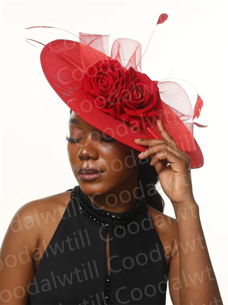 Big Flower Fascinators Hat Headpiece Women Kentucky Church Millinery Cap Ladies