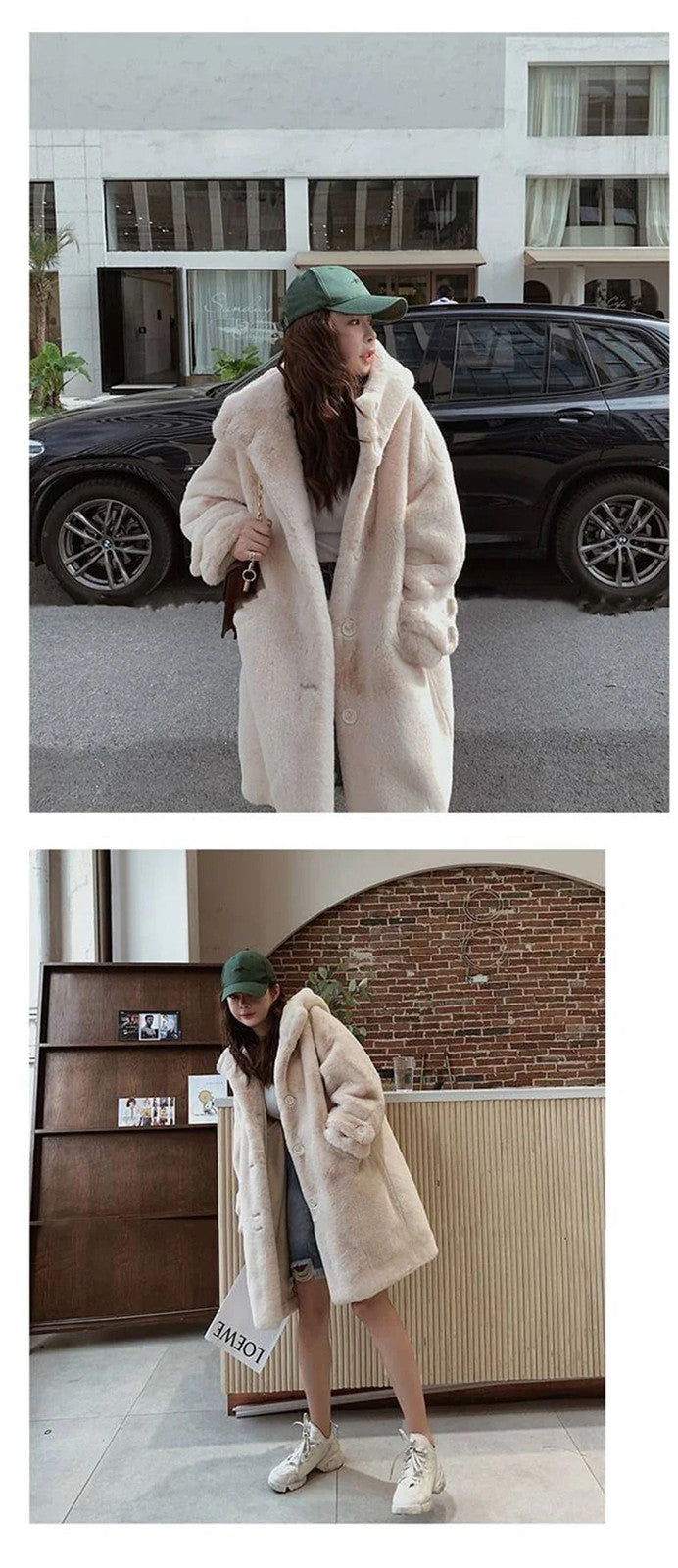 Winter Women's Faux Rabbit Fur Coat Hooded Thick And Plush Jacket