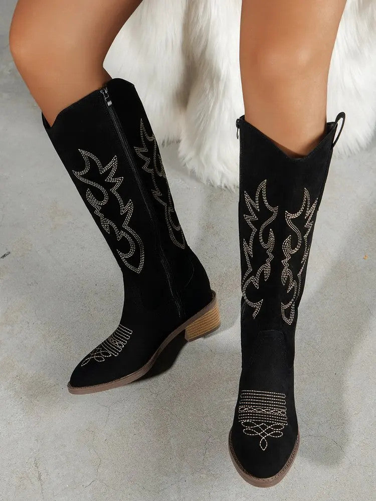 Women Chelsea Cowboy Knee High Boots for Women Mid Heels Walking Shoes Winter