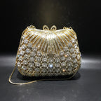 Women Gold Color Flower Rhinestones Clutch Bags Crystal Evening Purse Stones