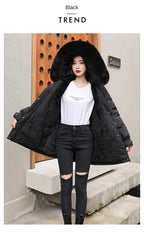 Women's Long Fashionable Hooded Winter Fur Collar Jacket