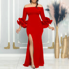 Elegant Sexy Side Slit Long Dress For Women Independent Stand Trade Clothing