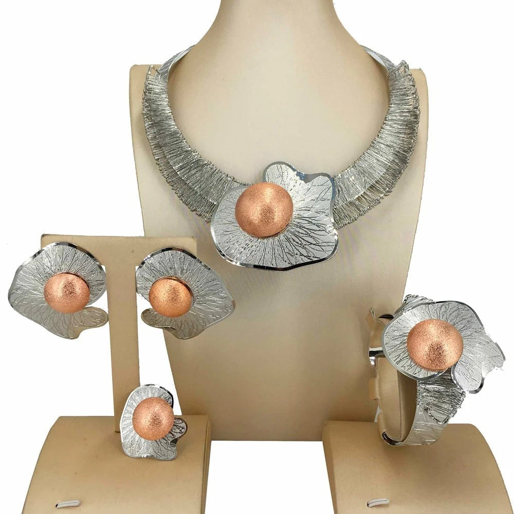 Fashion Dubai Gold-Plated Jewelry Set Simple Style African Necklace All Copper
