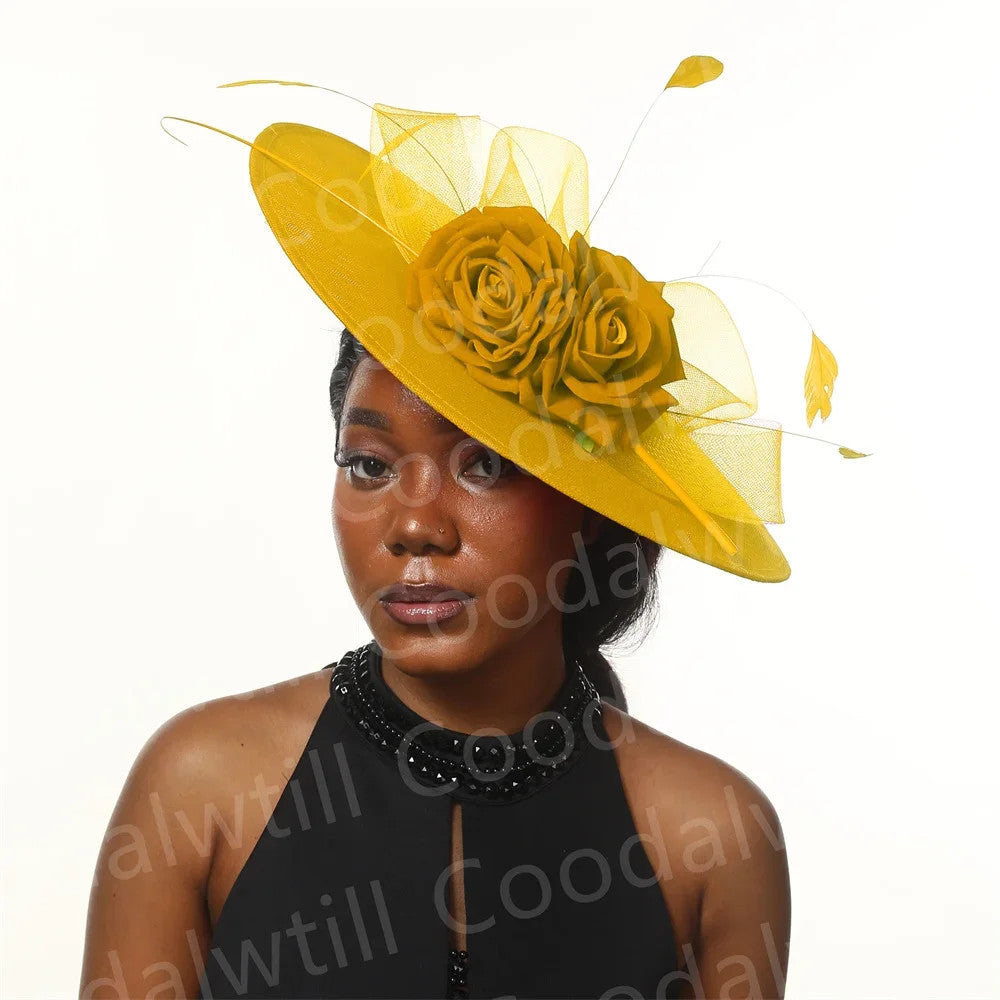 Big Flower Fascinators Hat Headpiece Women Kentucky Church Millinery Cap Ladies