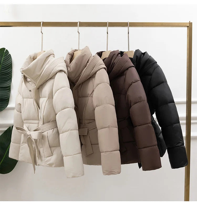 Women's Padded Cotton Thick Winter Coat with Hoodie