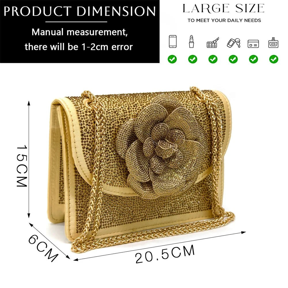 Women's Pointed-Toe Large Flower Decoration Rhinestone Low Heel Italian Shoes