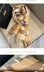 High Quality 100% Pure Wool Plaid Scarf Women Couples Winter Autumn Soft Warm