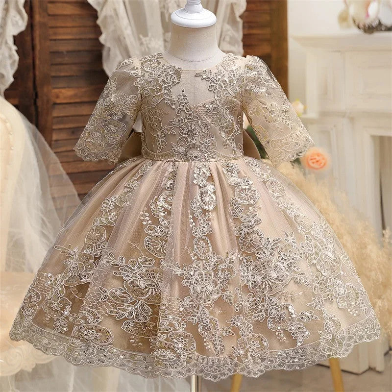 Girls And Toddler Long Sleeve Lace Birthday Tutu Princess Dress